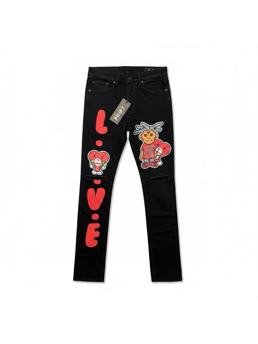 L.O.V.E. Apparel Jeans Mens SIZE 32 Black Hearts Distressed Skinny